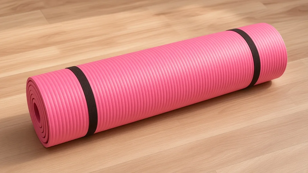 Pink yoga mat with carrying straps